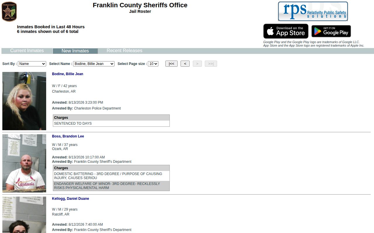 Franklin County 48-hour booking source for Altus busted mugshots