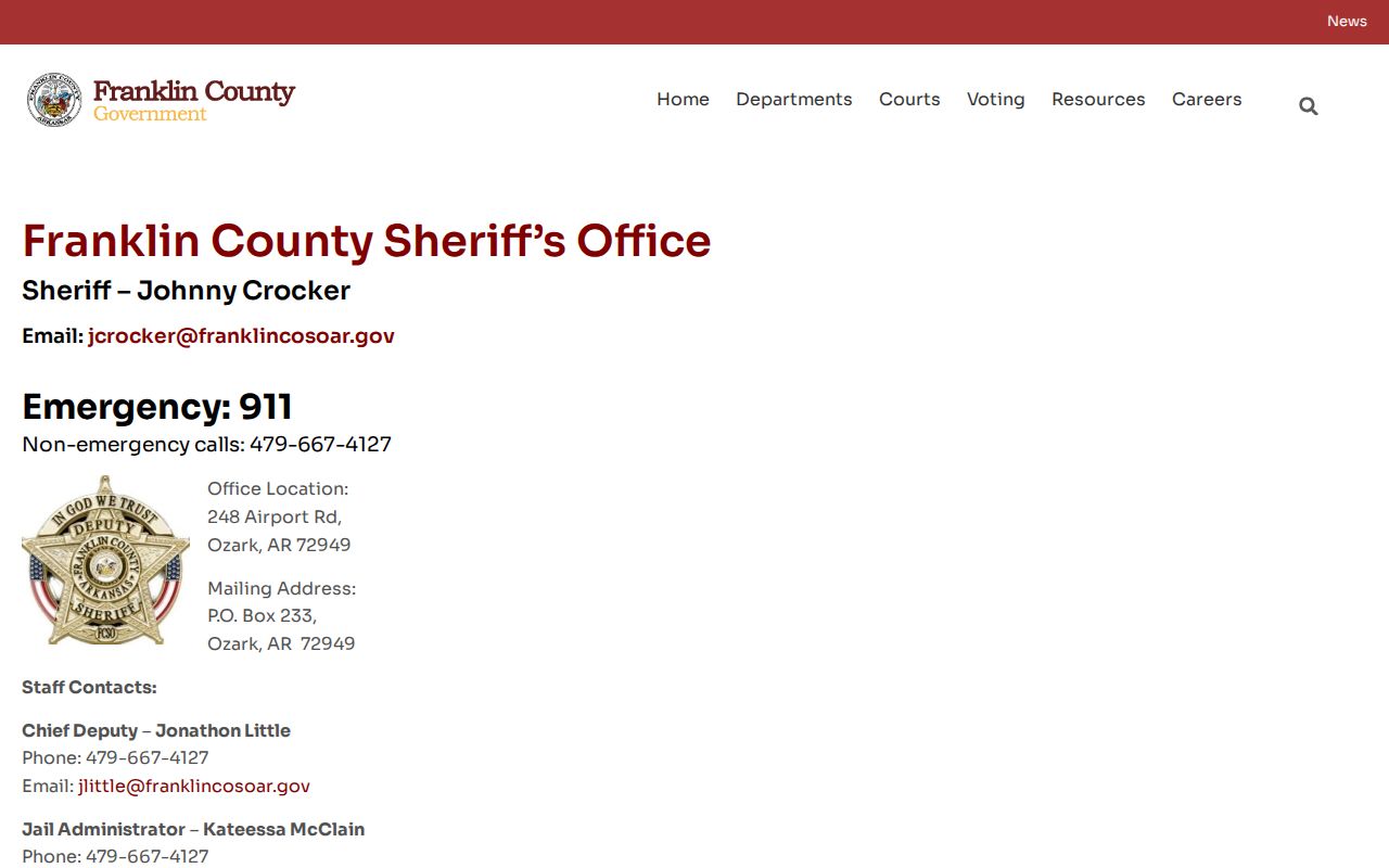 Franklin County Sheriff's Office wanted record and warrant contact source