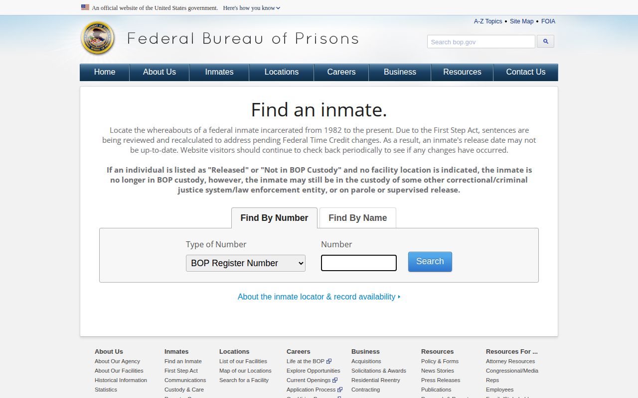 Federal Bureau of Prisons locator for Franklin County wanted and custody record boundaries