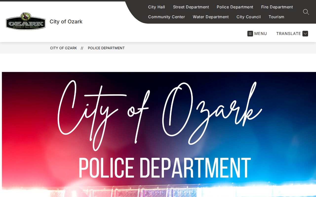 Ozark Police Department official source for Ozark arrest records